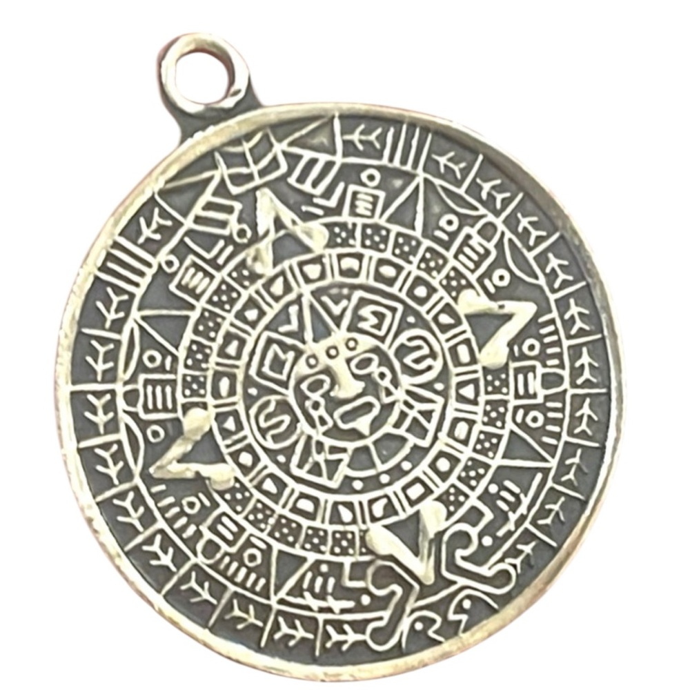 Vintage sterling silver Mexico 925 Mayan Aztec Calendar pendant
